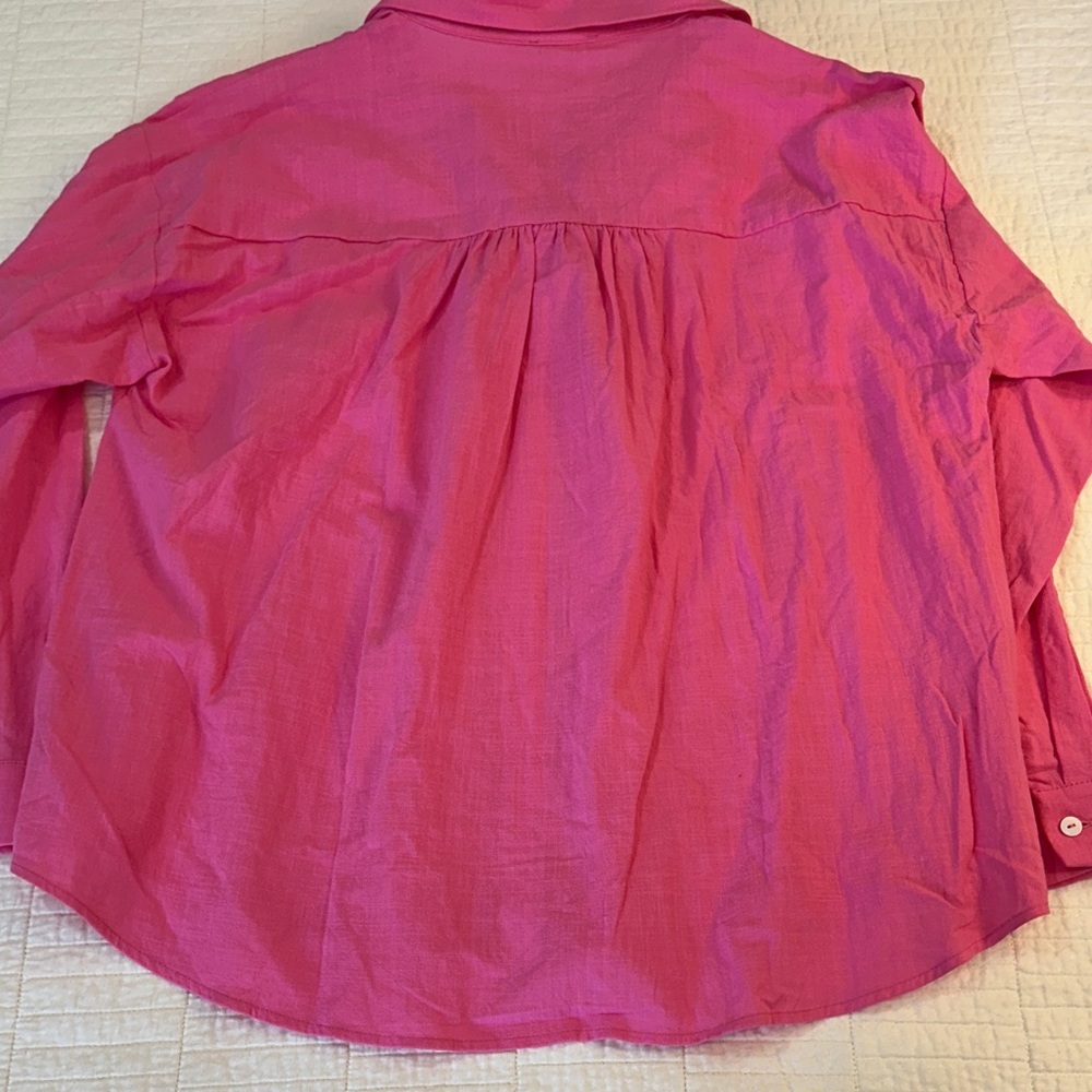 Andree Large Button Up Barbie Pink 100% Cotton NWT Elevated Basics - Picture 7 of 7